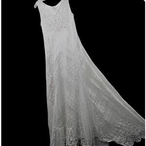 Crochet Lace Maxi Midi Dress White M Sleeveless Cotton Wedding Bridal Shower